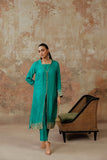 Viridian Green Embroidered Raw Silk - WS06