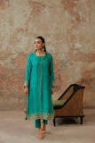 Viridian Green Embroidered Raw Silk - WS06
