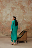 Viridian Green Embroidered Raw Silk - WS06