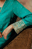 Viridian Green Embroidered Raw Silk - WS06