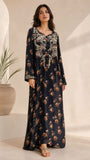 Black Floral Arabic Lawn Kaftan