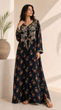 Black Floral Arabic Lawn Kaftan