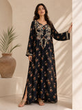 Black Floral Arabic Lawn Kaftan