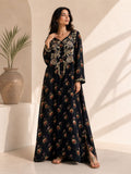 Black Floral Arabic Lawn Kaftan