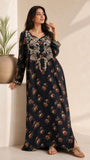 Black Floral Arabic Lawn Kaftan