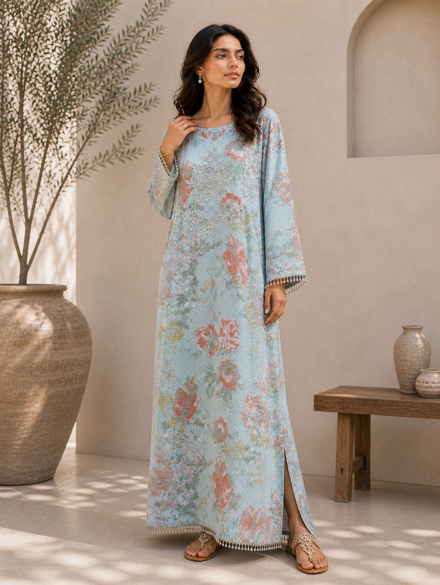 Arabic Lawn Light Blue Kaftan