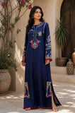Tussel Silk Navy Blue Embroidered Long Kaftan