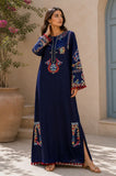 Tussel Silk Navy Blue Embroidered Long Kaftan