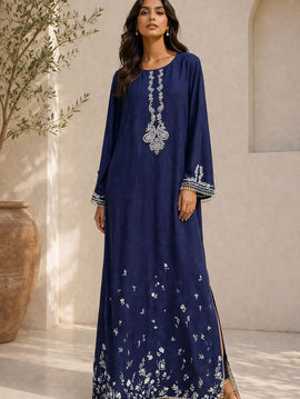 Tussel Silk Navy Blue Kaftan